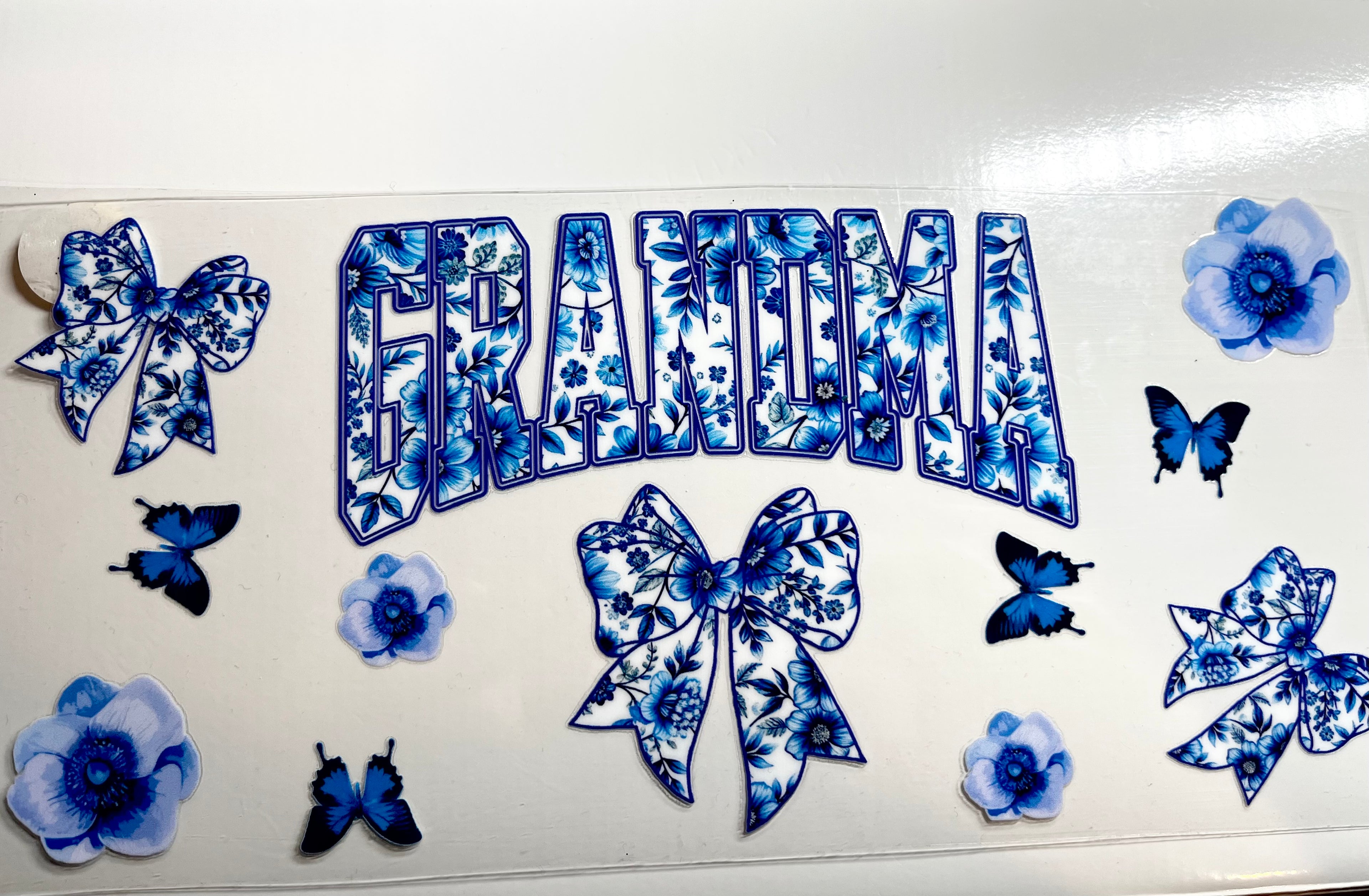Grandma Bows & Butterflies blue floral decal set