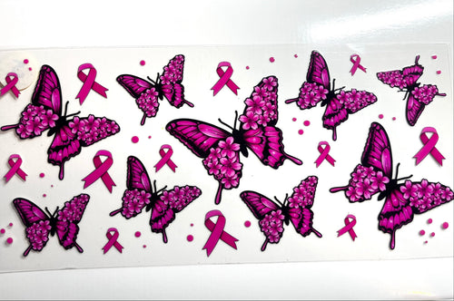 Pink butterflies and cancer awareness ribbon decal set