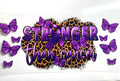 Stronger Than Cancer purple butterfly leopard print decal
