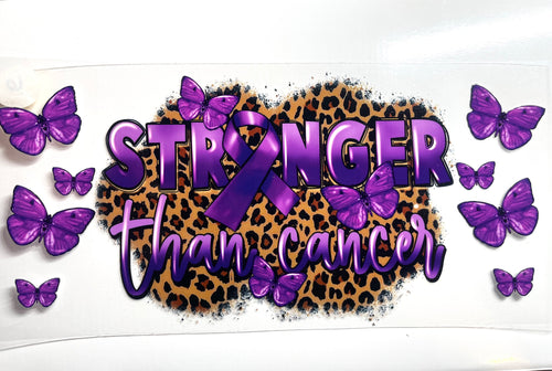 Stronger Than Cancer purple butterfly leopard print decal