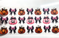 Halloween pumpkins and bows decal set with jack-o-lanterns and pink and black bows