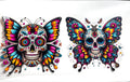 Sugar skull butterfly decal with colorful floral mandala wings