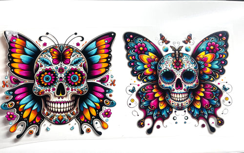 Sugar skull butterfly decal with colorful floral mandala wings