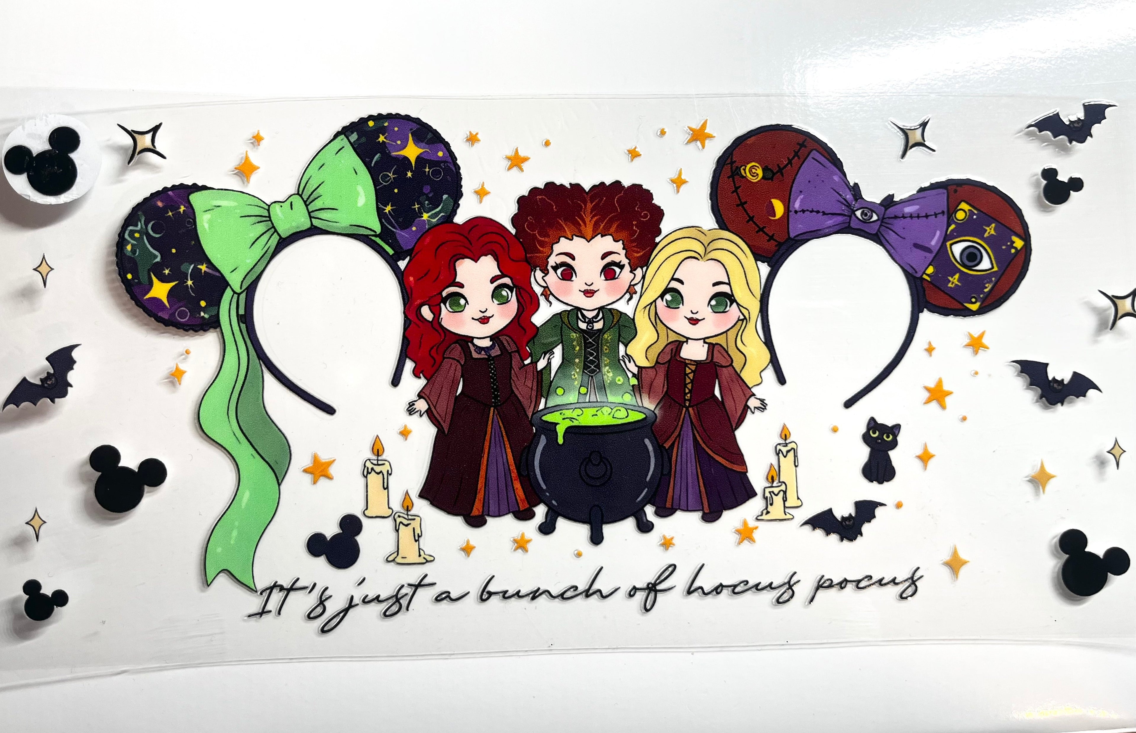 It's Just a Bunch of Hocus Pocus Halloween witch decal with cauldron bats and magic ears