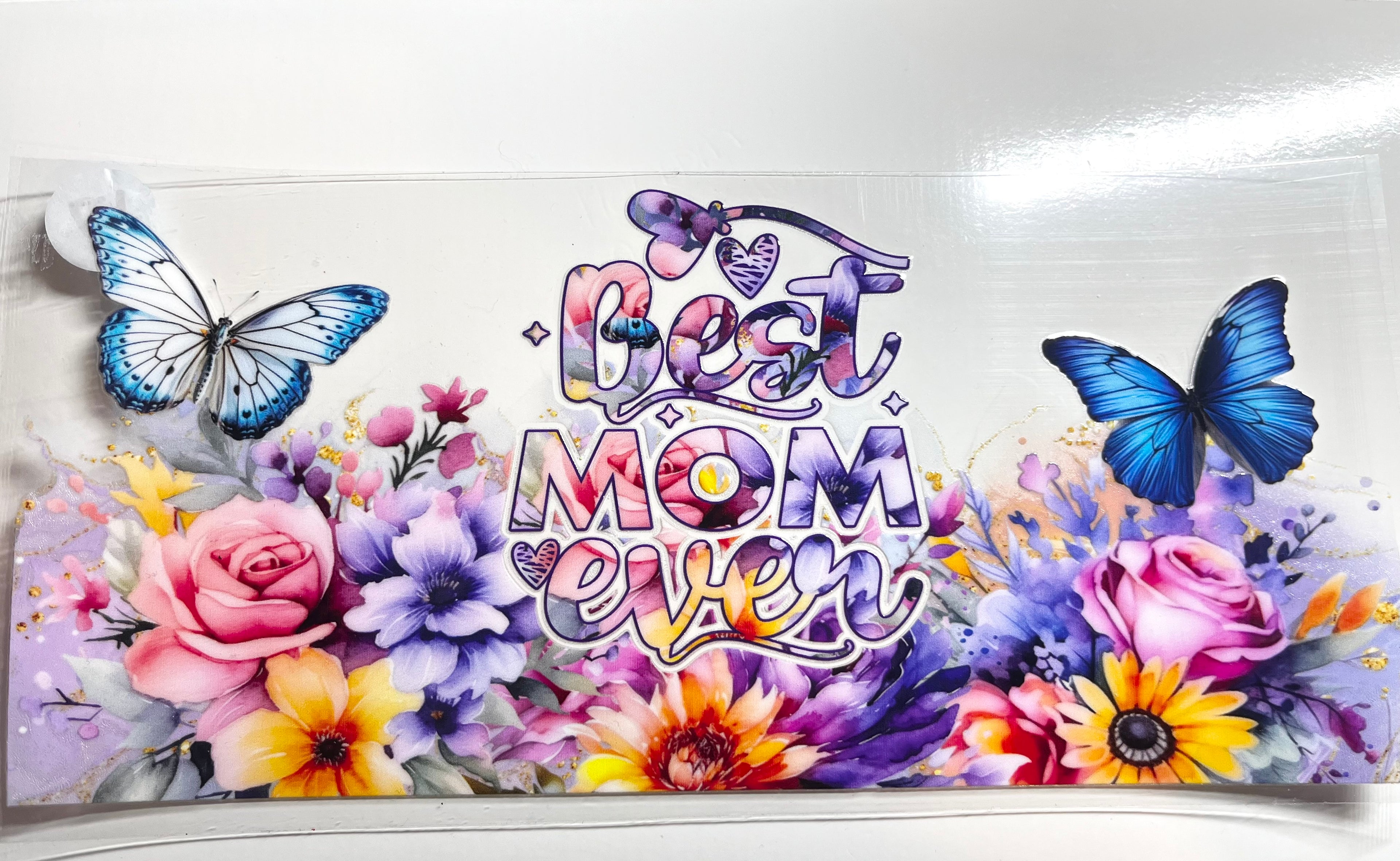 Best Mom Ever floral decal with blue butterflies roses and wildflowers in purple and pink