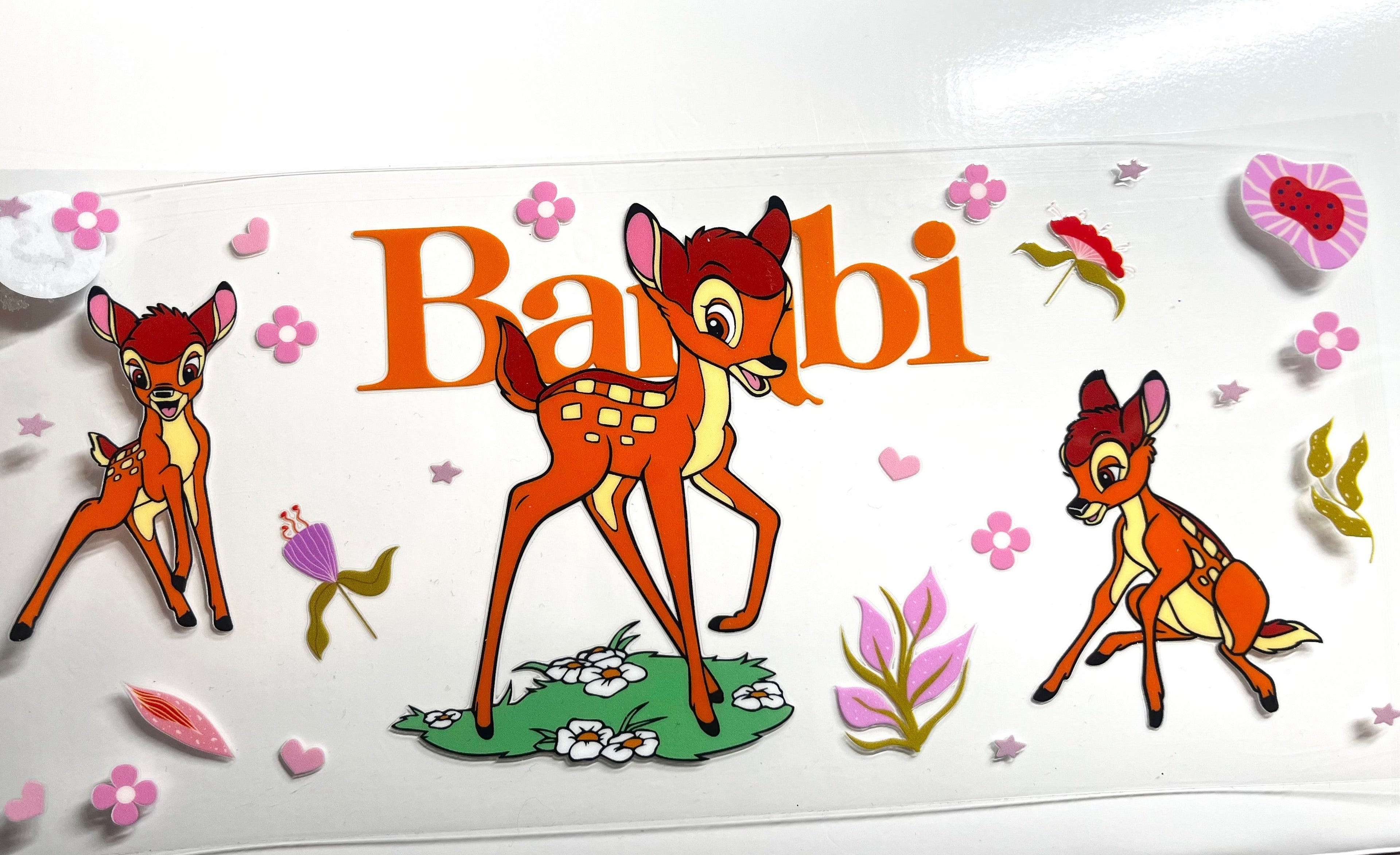 Sweet little fawn decal with pink flowers hearts and leaves