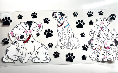 Dalmatian dogs and paw prints decal with cuddling pups and puppy pile