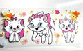 Fancy white kitty decal with pink bows and colorful flowers