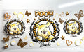 Golden honey bear decal with checkered wreath frames butterflies stars and hearts