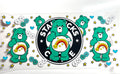 Green rainbow bear coffee lover decal with stars blue hearts and white flowers