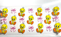 Yellow baby bird and pink ribbon bows decal cute cartoon design