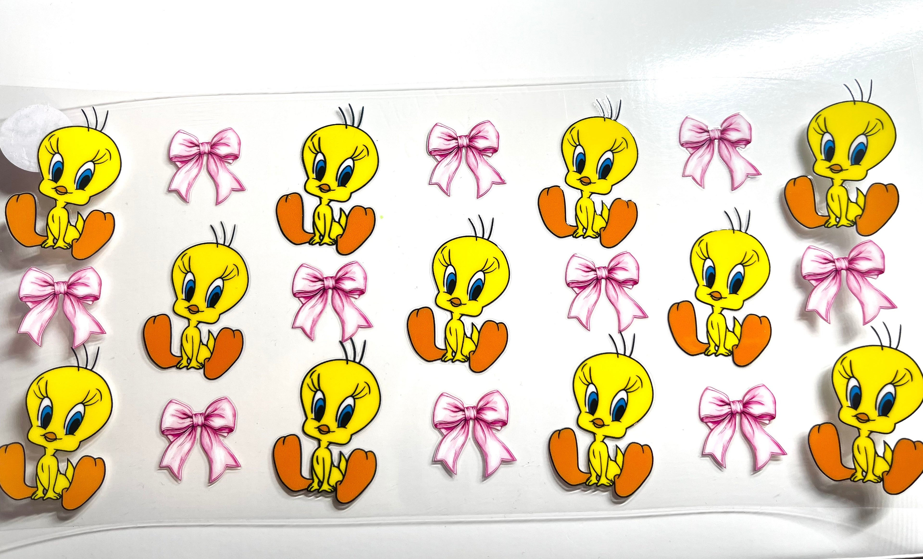 Yellow baby bird and pink ribbon bows decal cute cartoon design