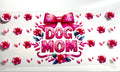 Dog Mom decal with hot pink bow floral accents and scattered petals