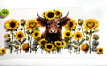 Highland cow surrounded by sunflowers decal with rustic farmhouse aesthetic