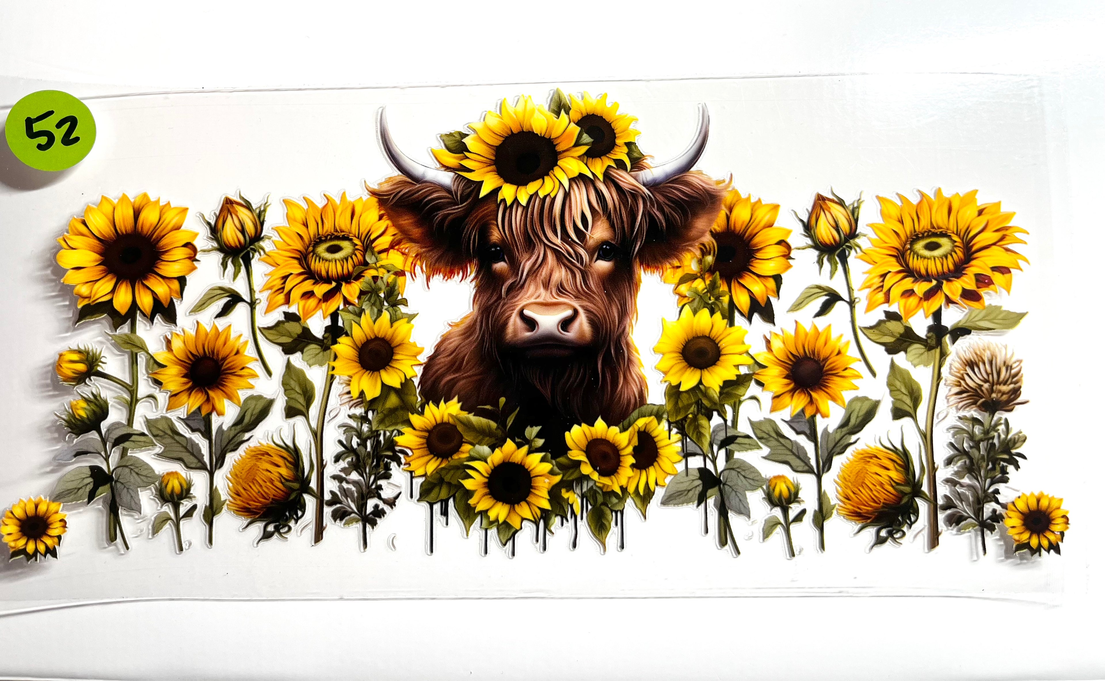 Highland cow surrounded by sunflowers decal with rustic farmhouse aesthetic