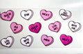Sassy candy hearts decal with funny phrases EW NEXT GO AWAY LOL NO and BITE ME in pink and white