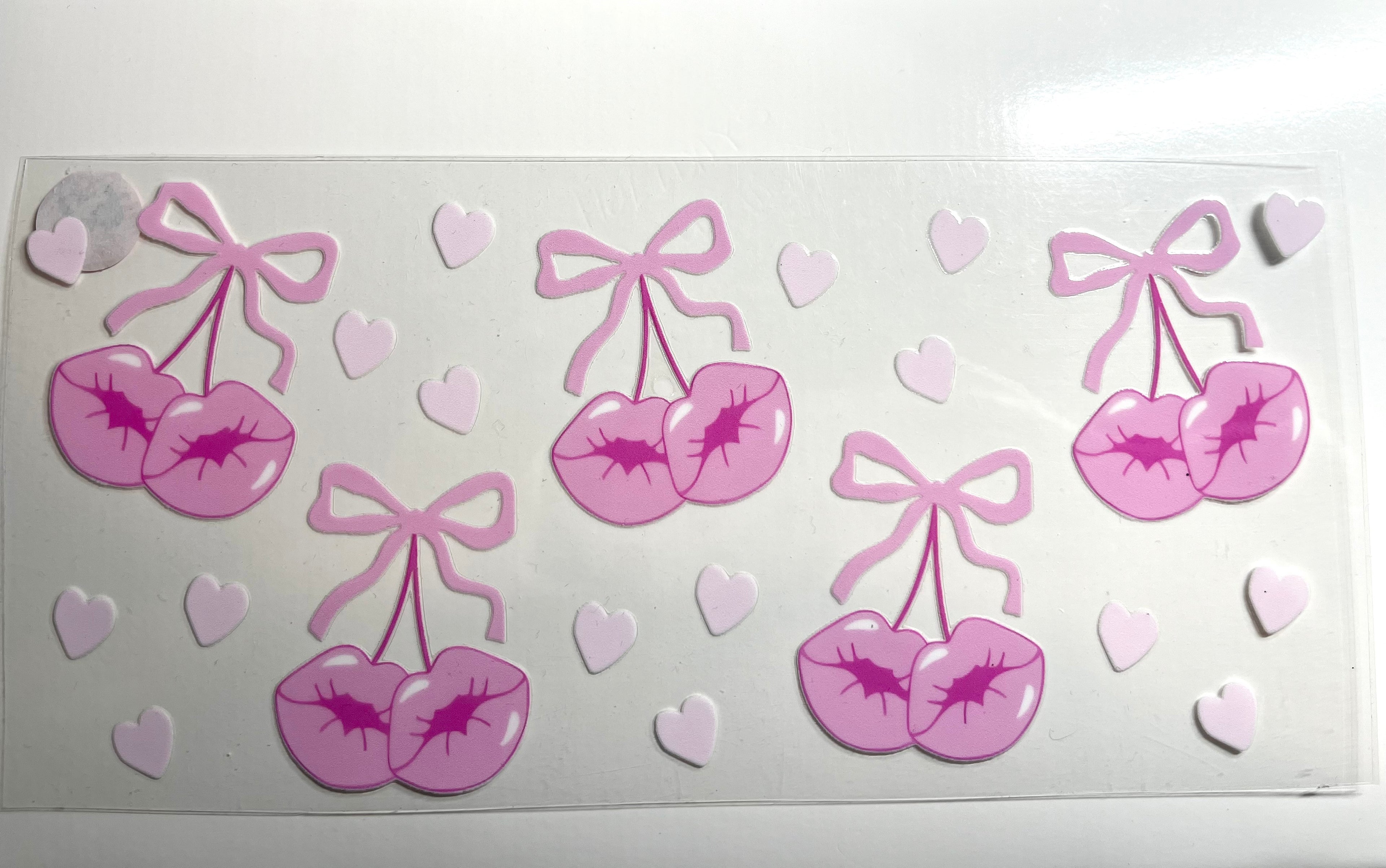 Kissy lips cherries and pink bows decal with scattered hearts coquette aesthetic