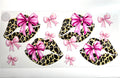 Leopard print lips and pink satin bows decal with gold shimmer accents wild coquette aesthetic