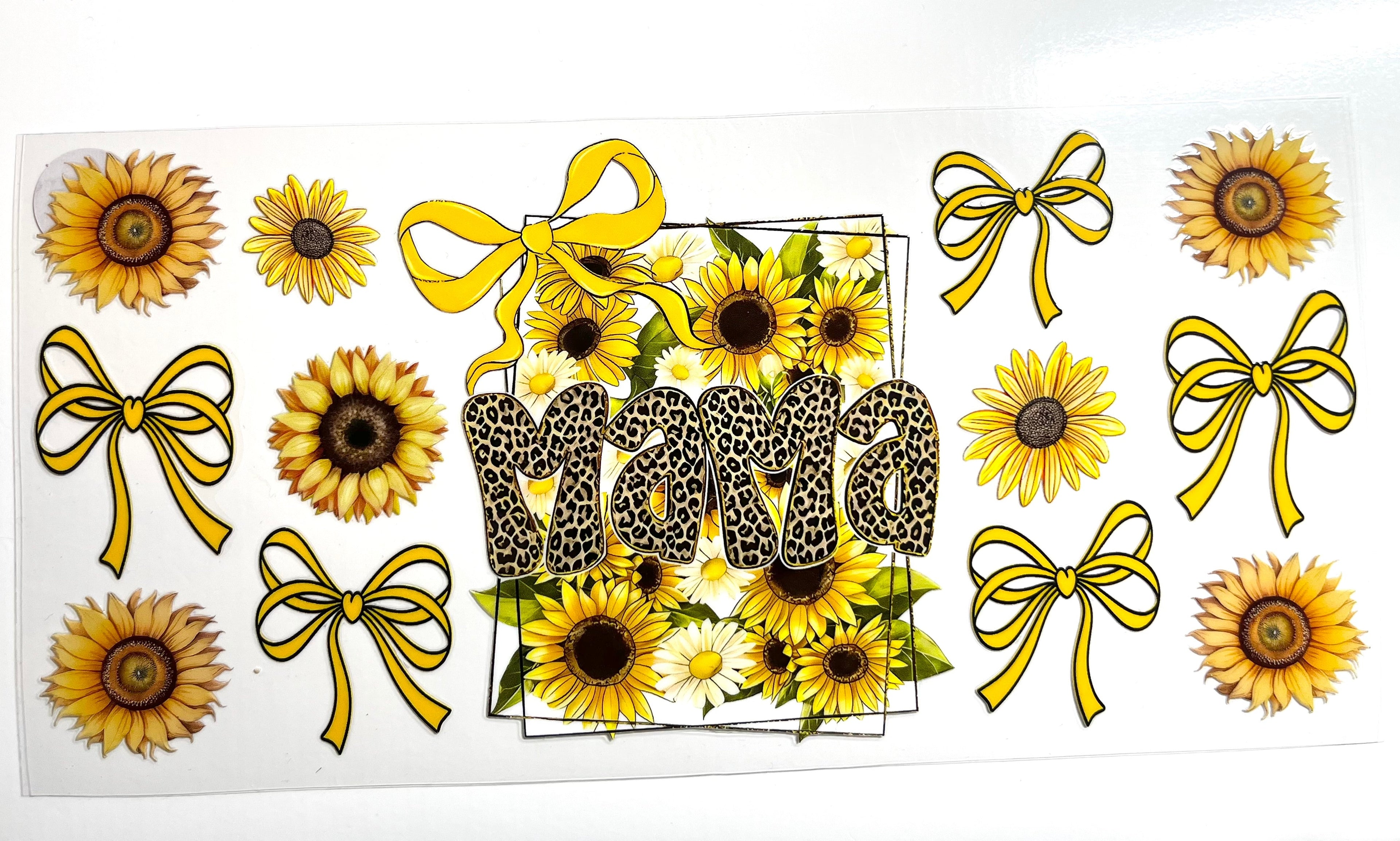 Mama leopard print letters with sunflowers and yellow bows decal floral farmhouse aesthetic