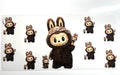 Fuzzy bunny suit creature decal with big sparkle eyes and mini friend cute dark art toy aesthetic