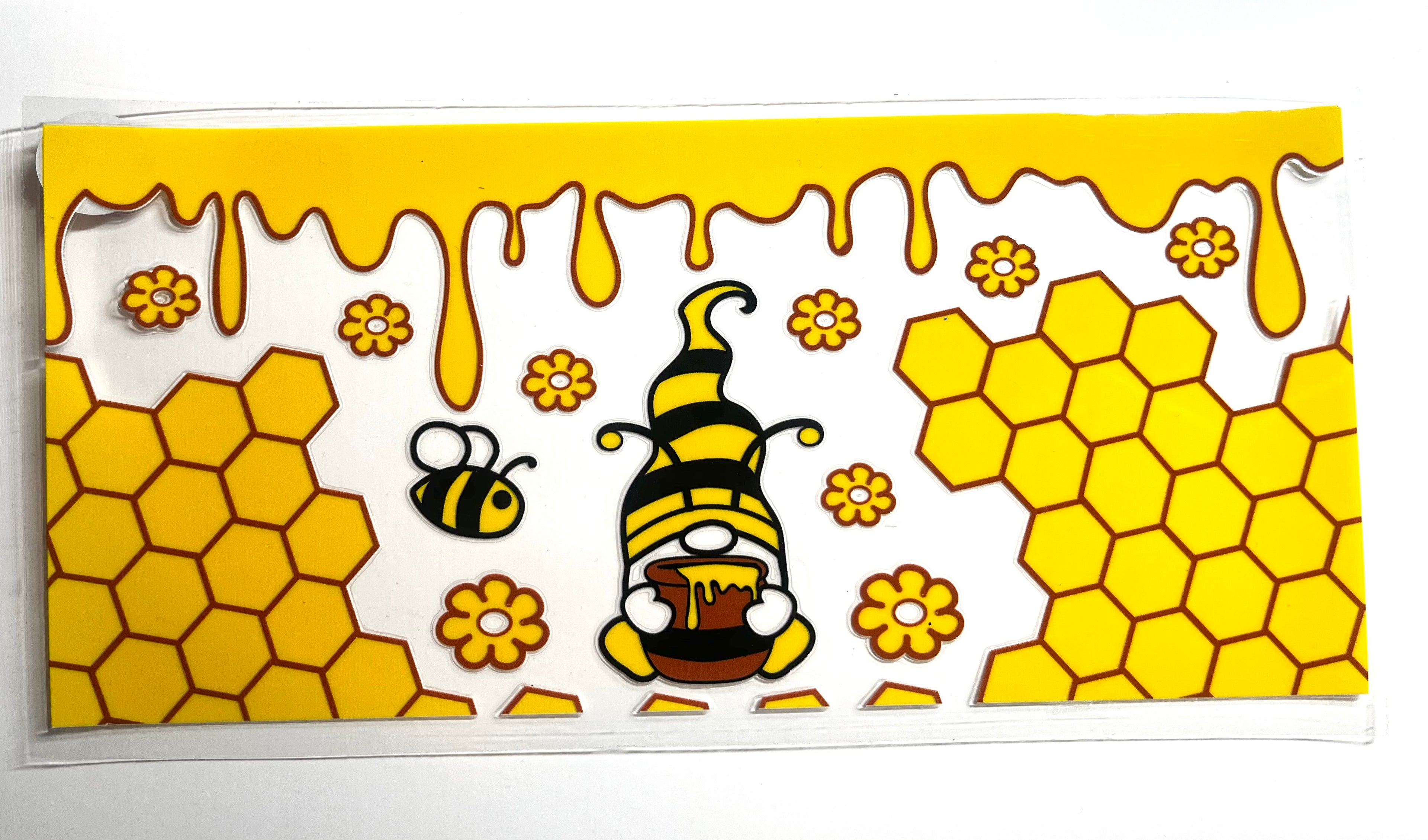Bee gnome honeycomb decal with honey drip and flowers