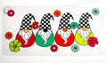 Four checkered gnomes with colorful bodies and flowers decal