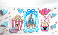 Disney park magic decal with castle, popcorn, churros, cotton candy, balloons and fireworks
