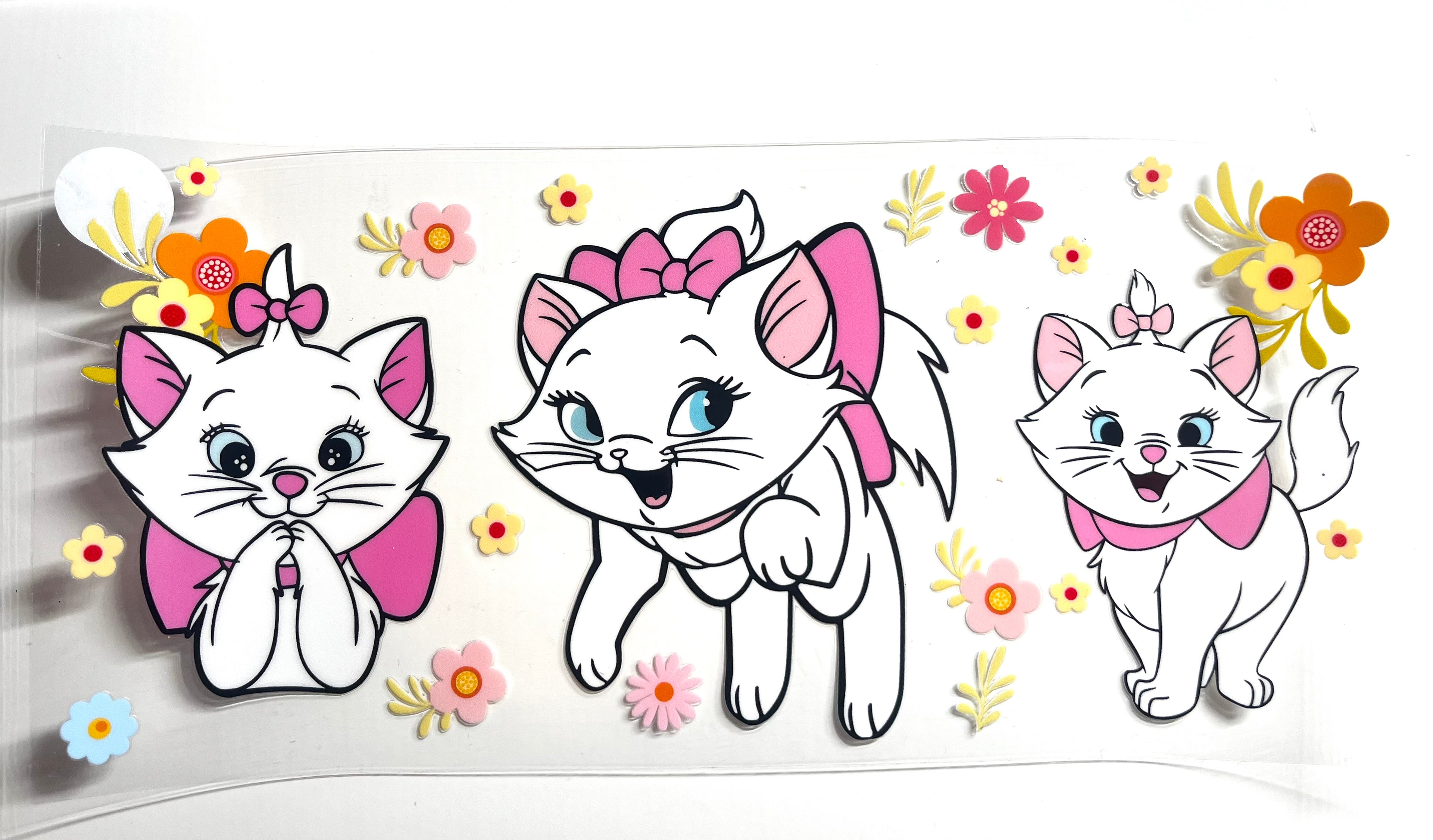 Marie from Aristocats three poses with flowers decal