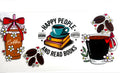 Happy People Drink Coffee and Read Books decal with iced coffee, hot coffee, books and flowers