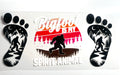 Bigfoot Is My Spirit Animal decal with footprint silhouettes and mountain forest scenes