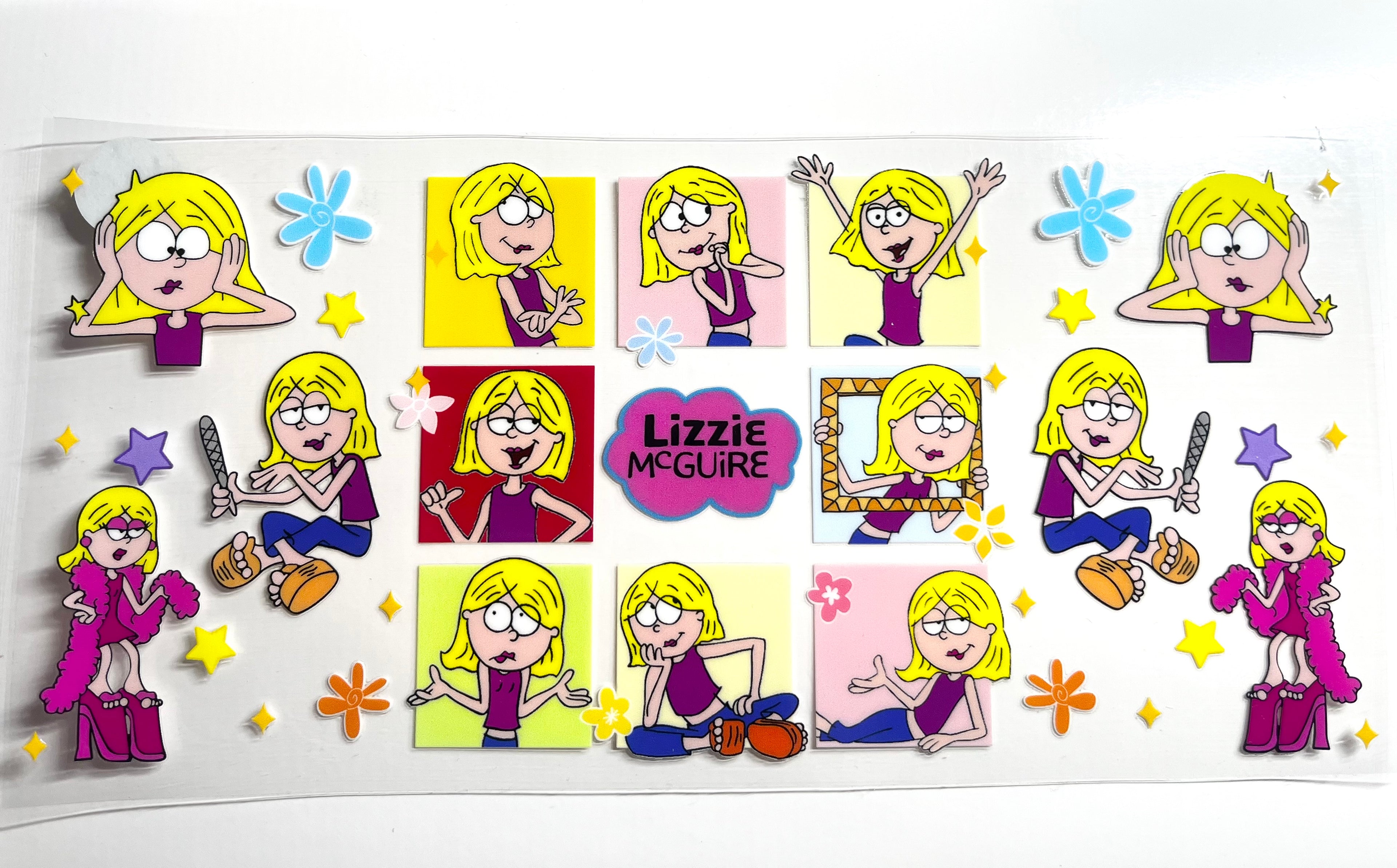 Lizzie McGuire decal with multiple cartoon poses and name logo