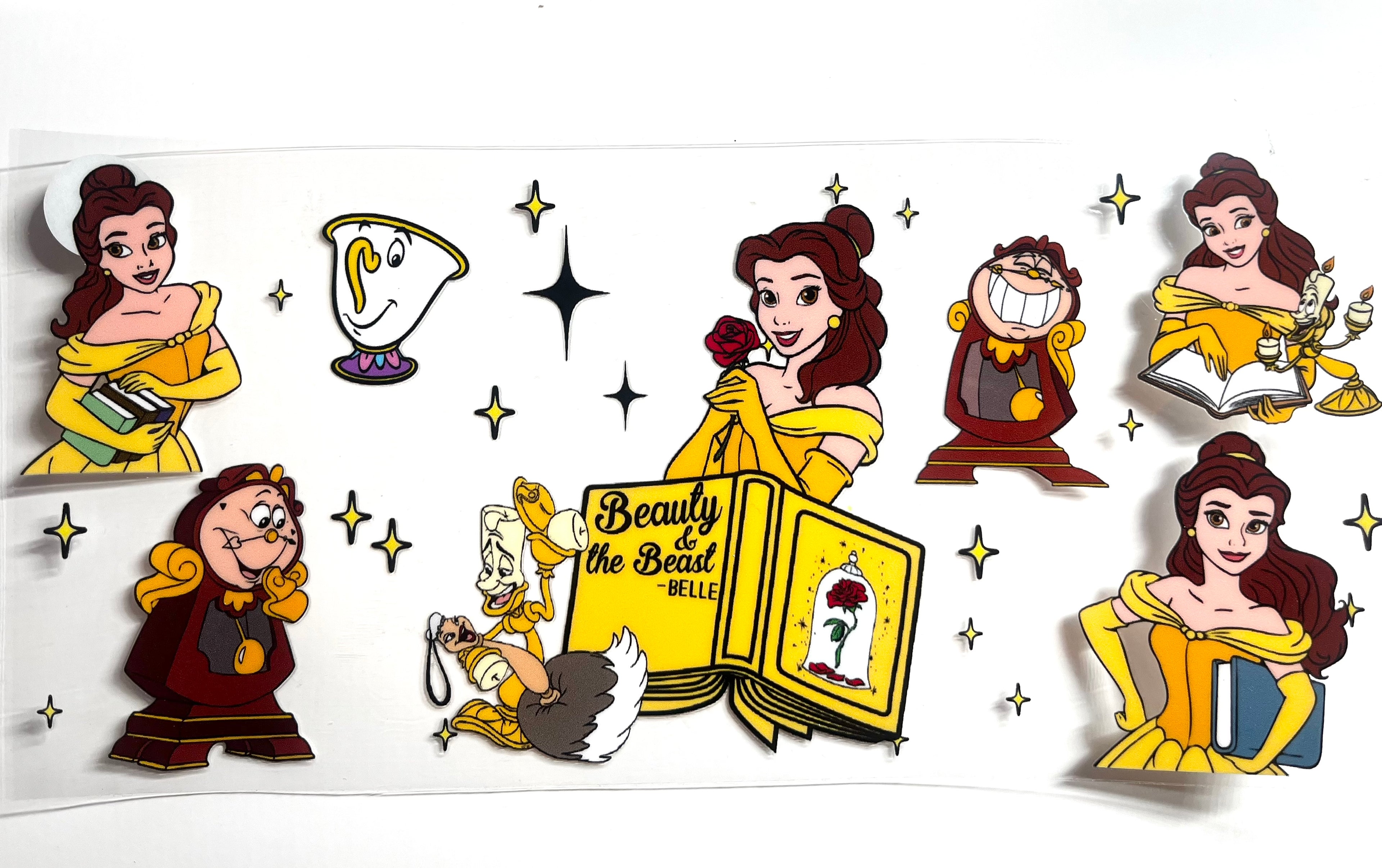 Beauty and the Beast decal with Belle, Cogsworth, Lumiere, Chip and enchanted rose