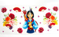 Mulan decal with Mushu dragon, sword, red fans, and roses