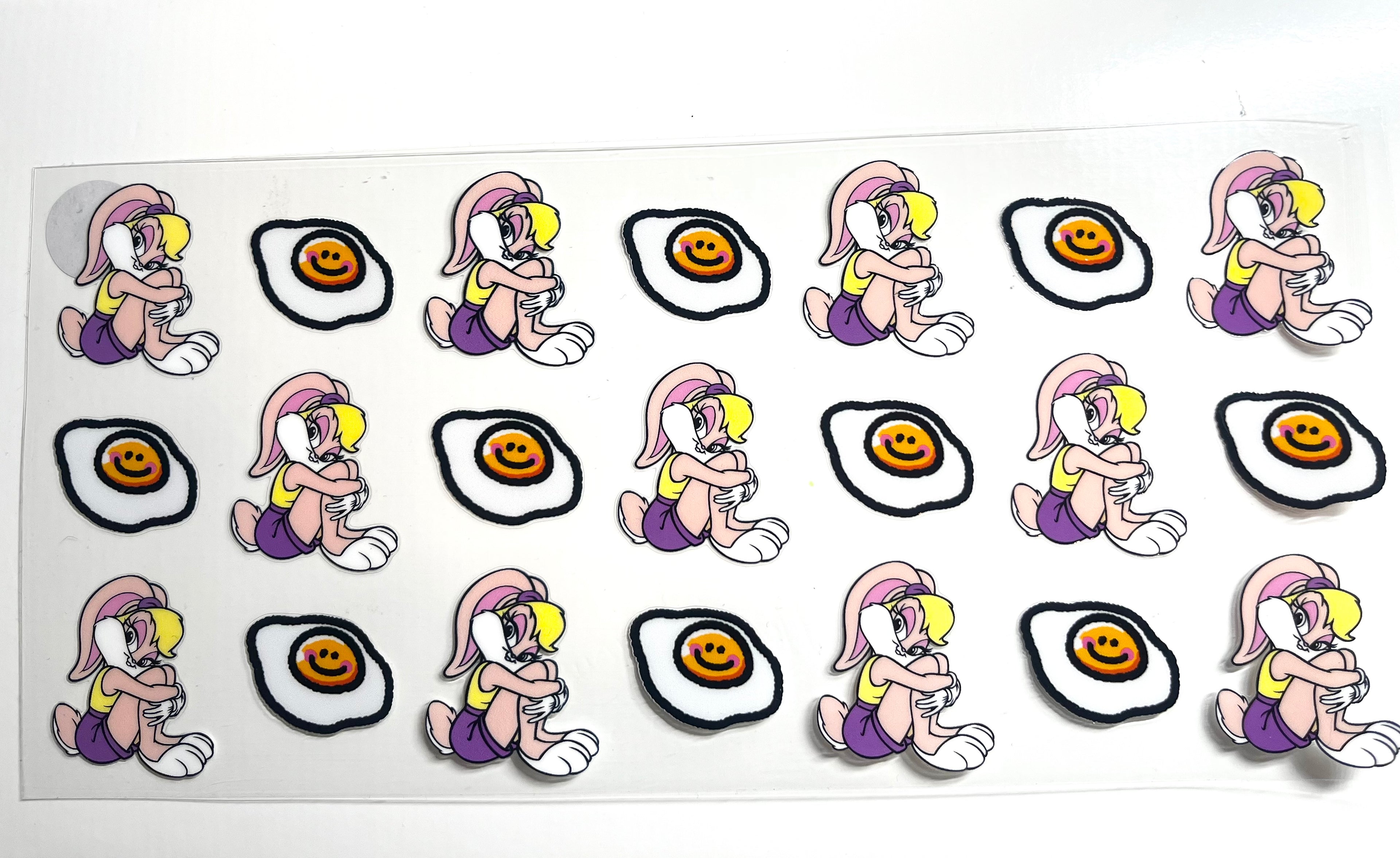 Lola Bunny sad pose with smiley face fried egg decal stickers