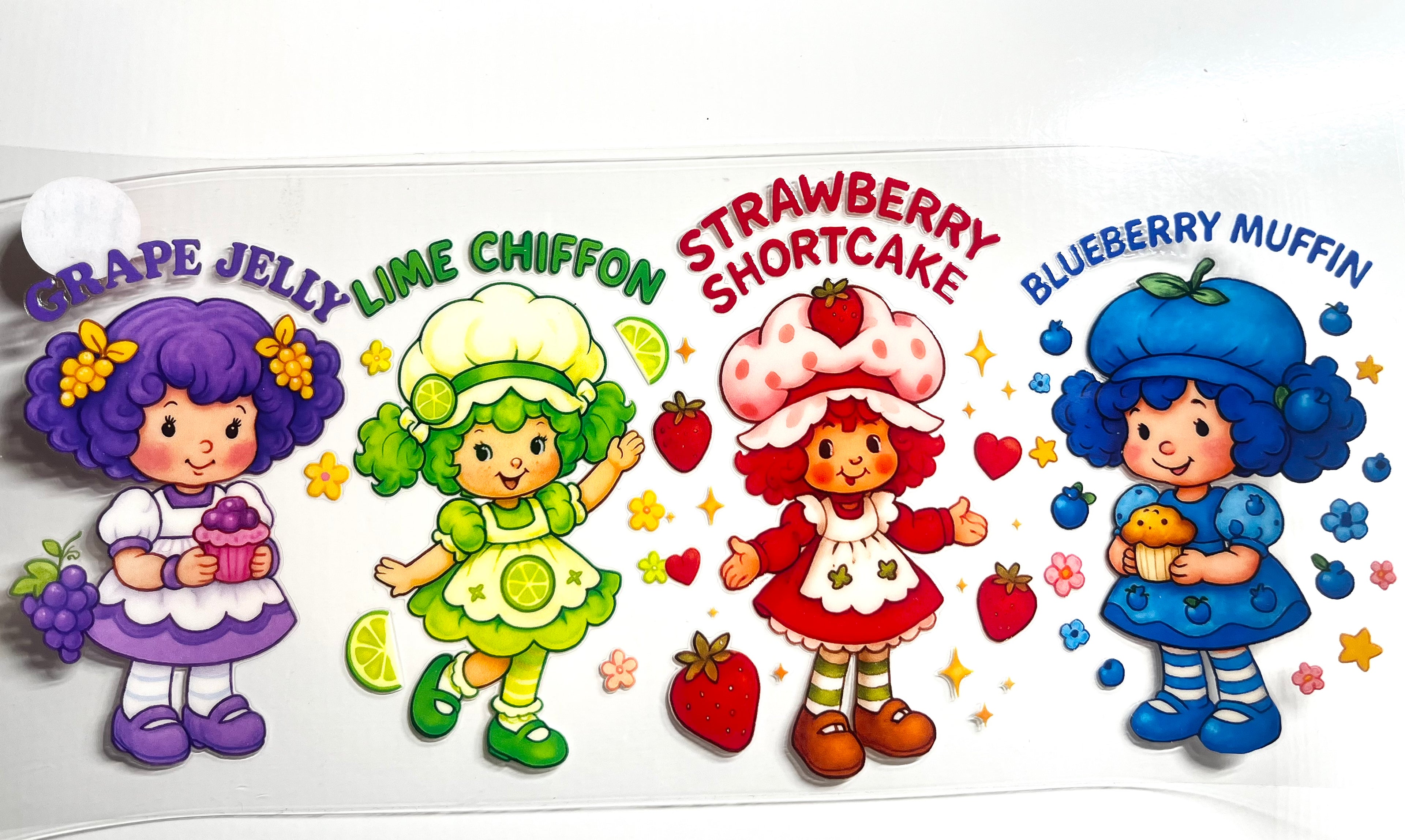 Strawberry Shortcake, Grape Jelly, Lime Chiffon, and Blueberry Muffin retro cartoon decal